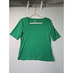 Talbots Short Sleeve Tee Green, Size Large Petite Pima Cotton Basic Scoop Neck